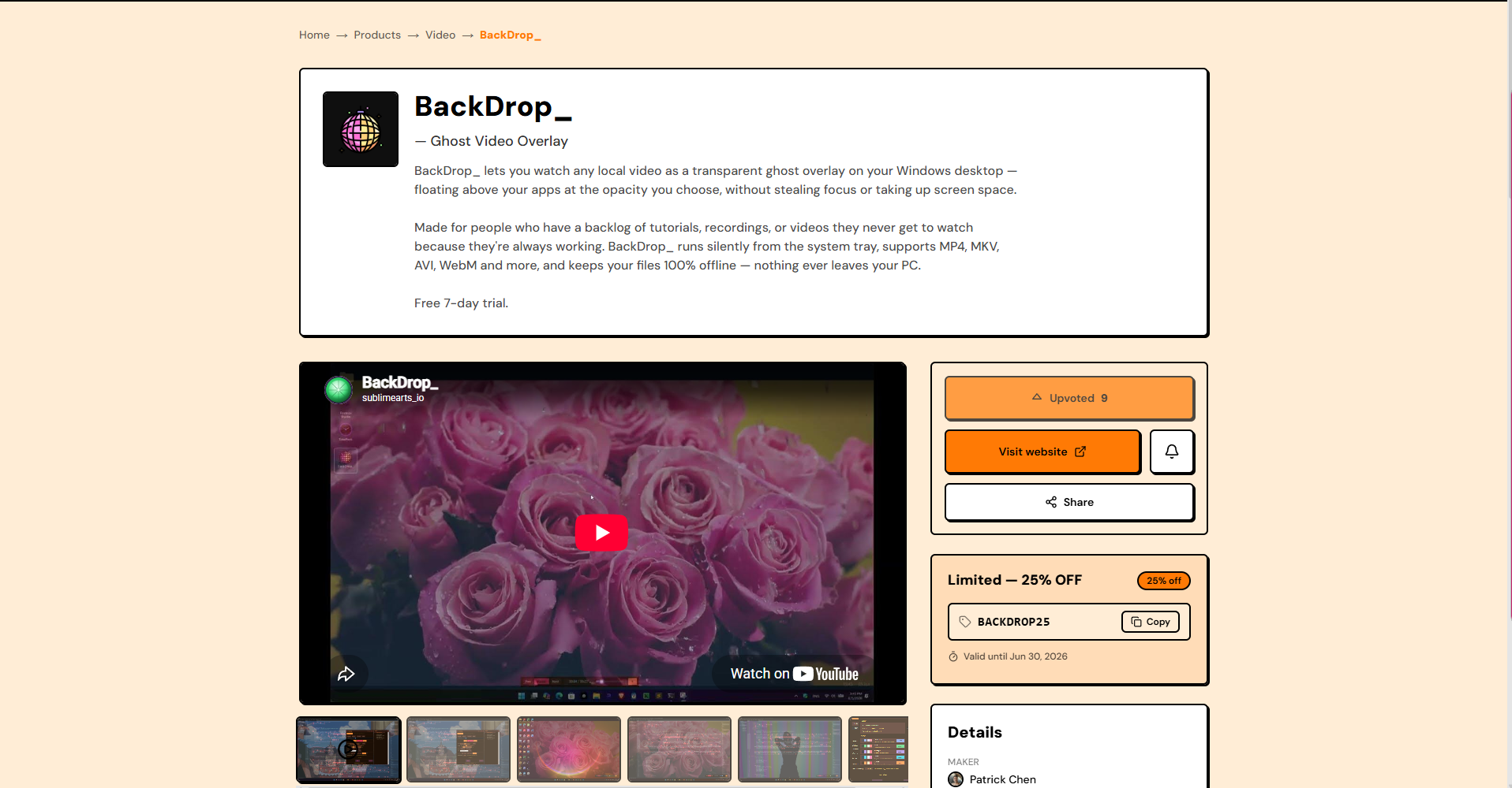 BackDrop_'s real listing page on NickLaunches