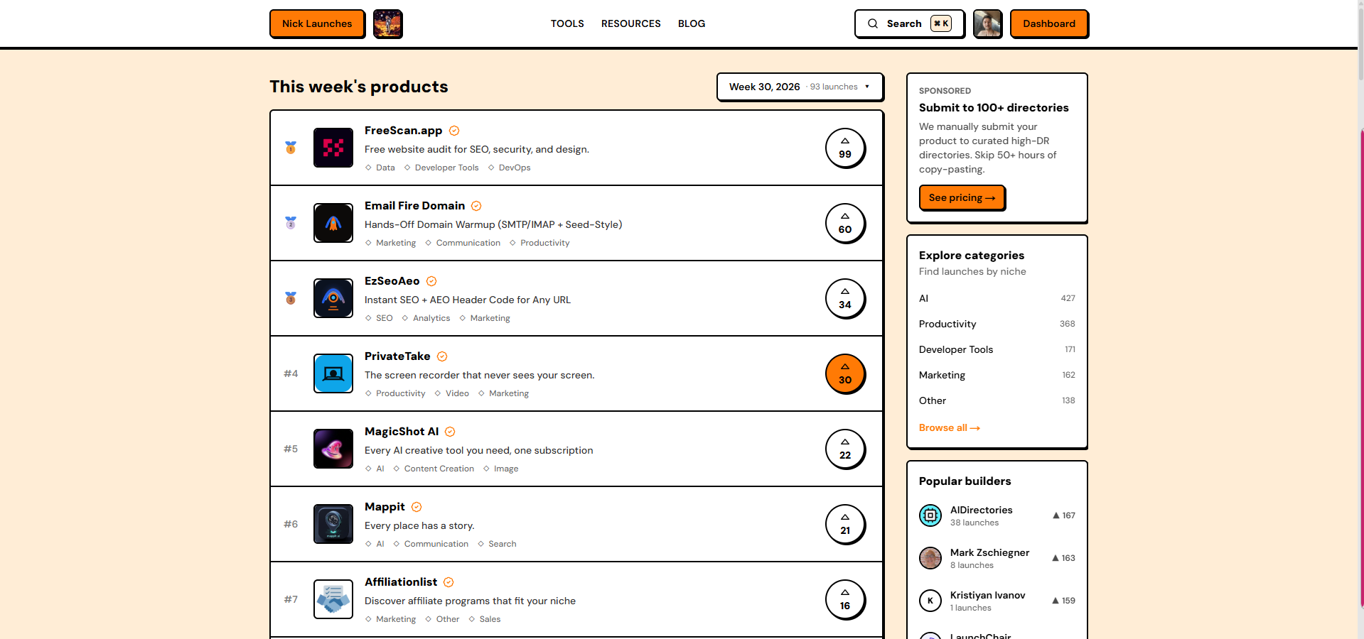 NickLaunches this week's products — the live rotating leaderboard